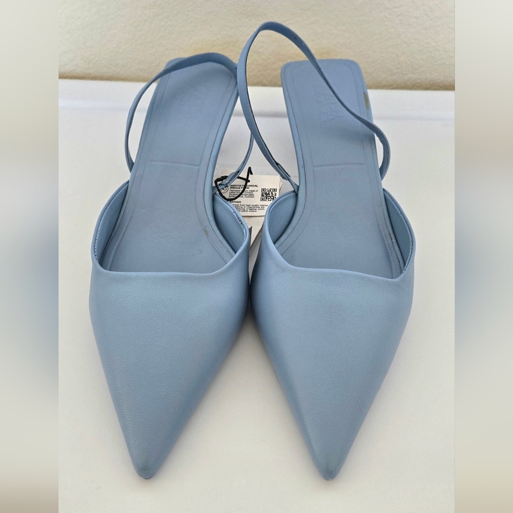 Zara Light Blue Pointed Slingback Heels (NWT)